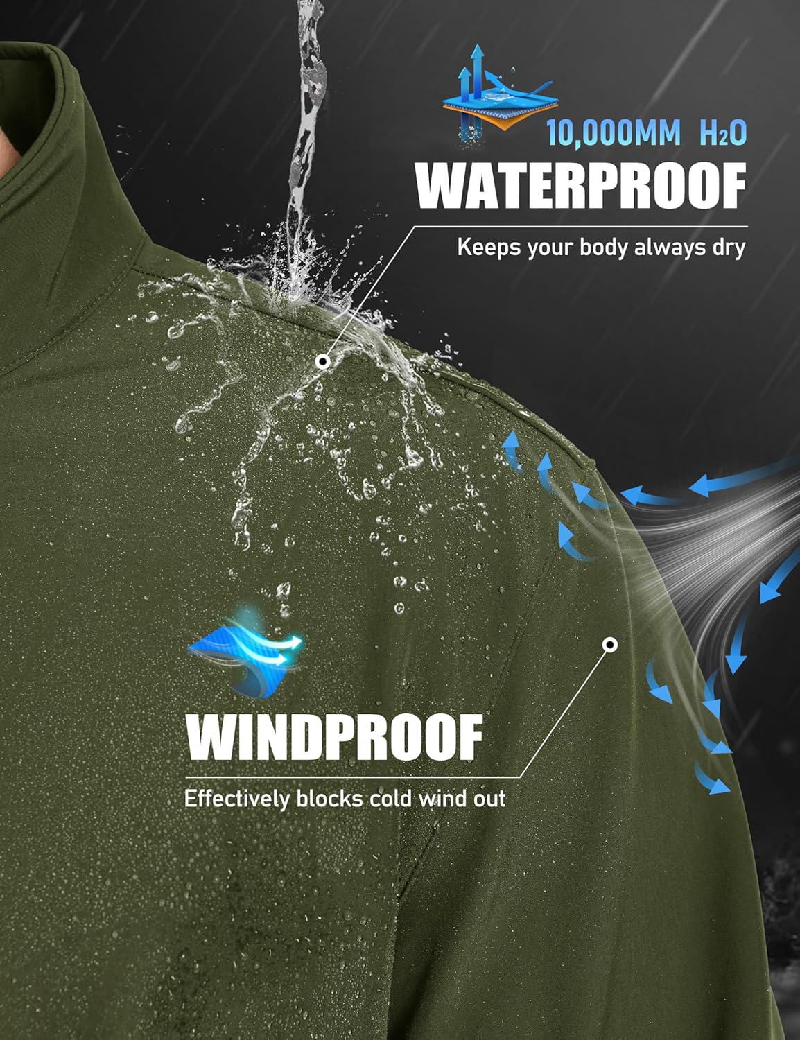 MAGCOMSEN Men's Fleece Lined Softshell Jacket Lightweight Waterproof Windbreaker Zip Up Winter Rain Coat Tactical Hiking - Image 3