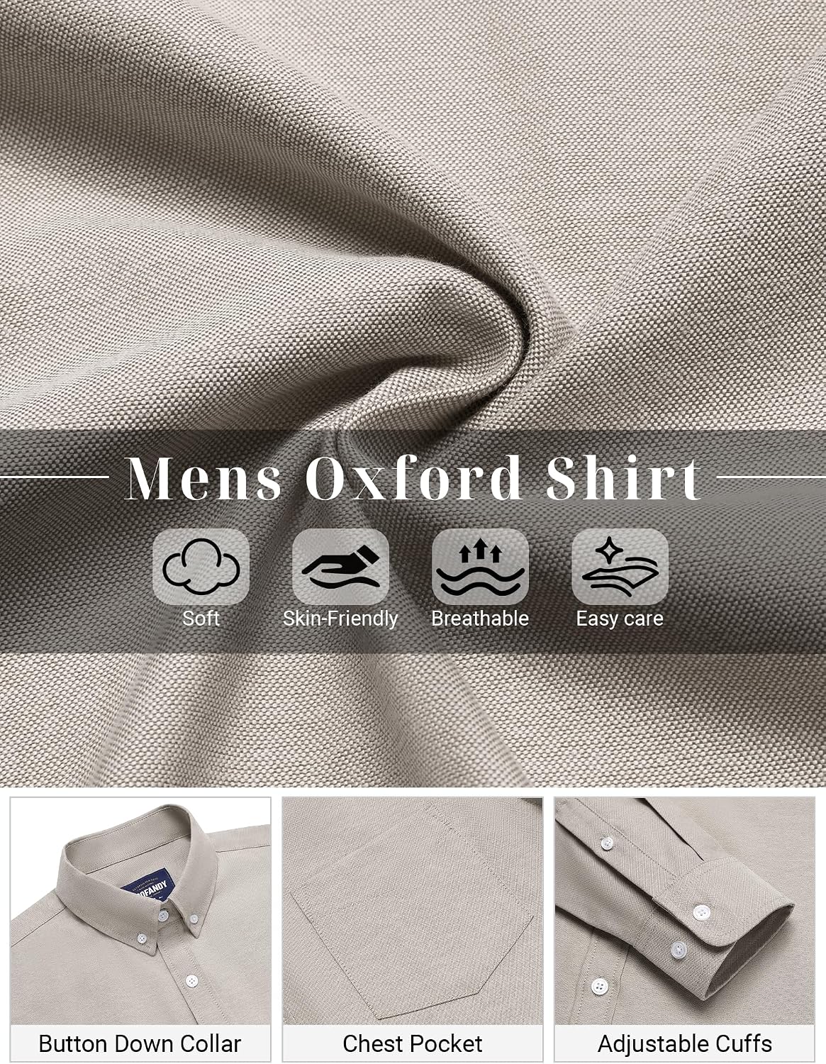COOFANDY Mens Cotton Oxford Shirt Long Sleeve Dress Shirt Button Down Work Casual Shirts with Pocket