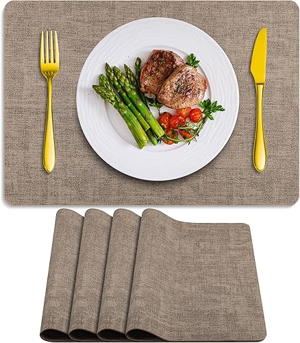 Miniatura 12 de Juego de 6 manteles individuales lavables, manteles individuales resistentes al calor para mesa, manteles individuales de piel sintética lavables