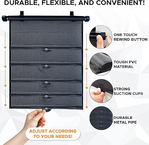 Miniatura 7 de EcoNour Parasol para ventana lateral de automóvil (paquete de 2) + parasol de acordeón para automóvil (grande de 28 x 58 pulgadas)  Protección solar