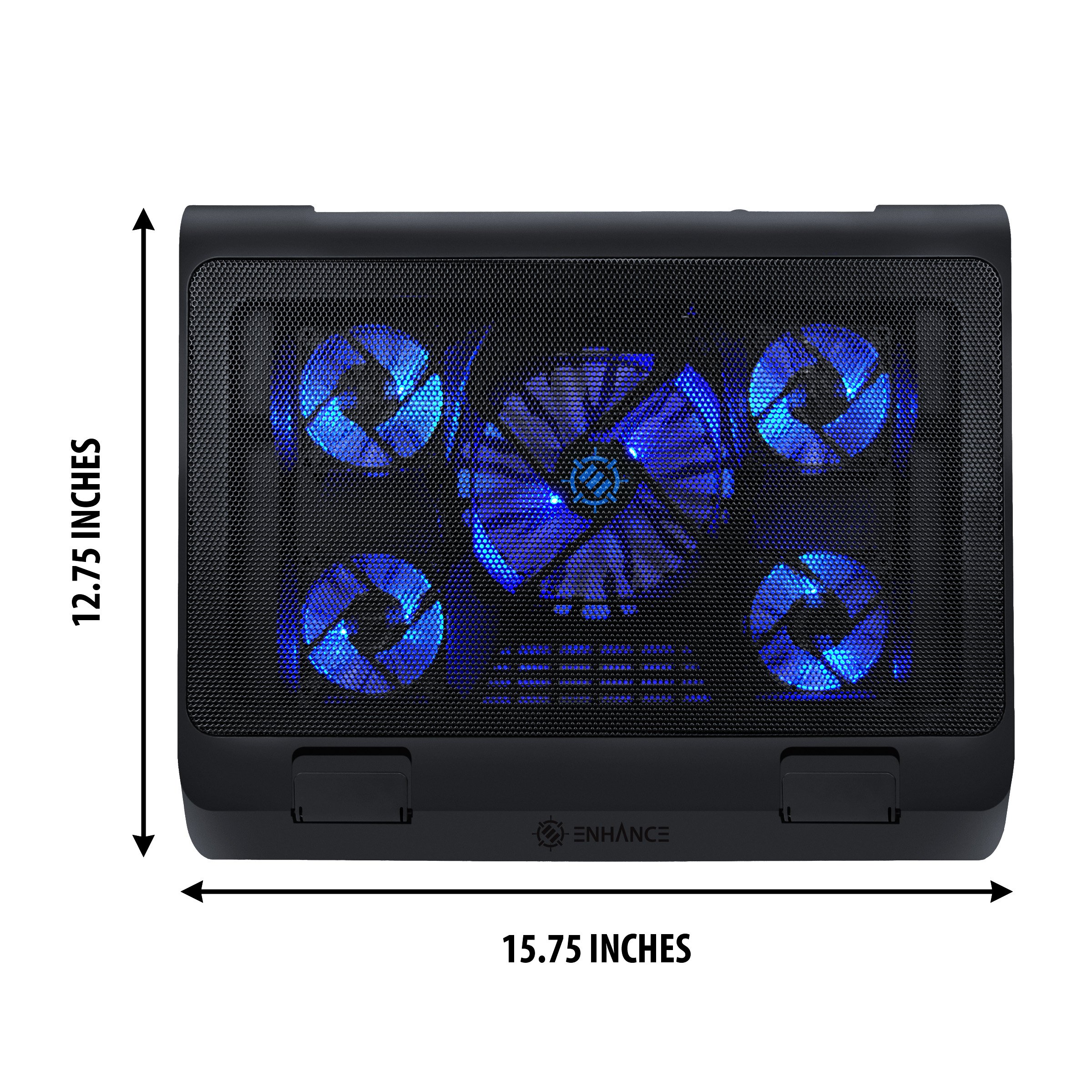 Enhance Support Refroidisseur PC Portable, Plaque de Refroidissement de 5 Ventilateurs avec LED Bleues et 2 Ports USB - Compatible avec Support Ordinateur Portable et Notebook - Dim: 40 x 32.4 cm