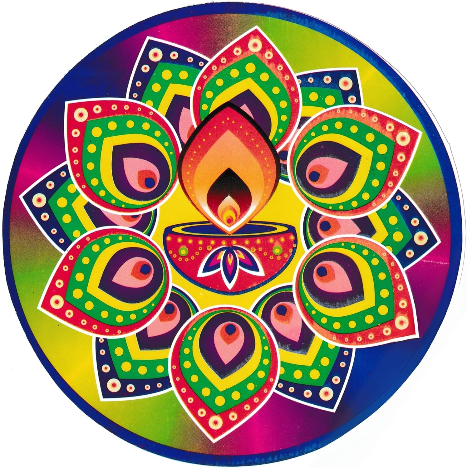 Multicolor Diwali Rangoli Stickers with Diya Design | Decorative Festival Floor Stickers for Home, Entrance & Pooja Room | Easy Peel & Stick Rangoli Décor