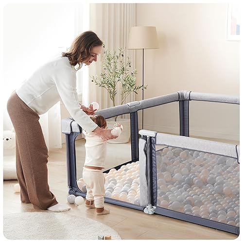 Miniatura 2 de Sweeby Corralito para bebés, 59 x 59 pulgadas, corralitos para bebés y niños pequeños, corralito grande con puerta de juego para valla interior y