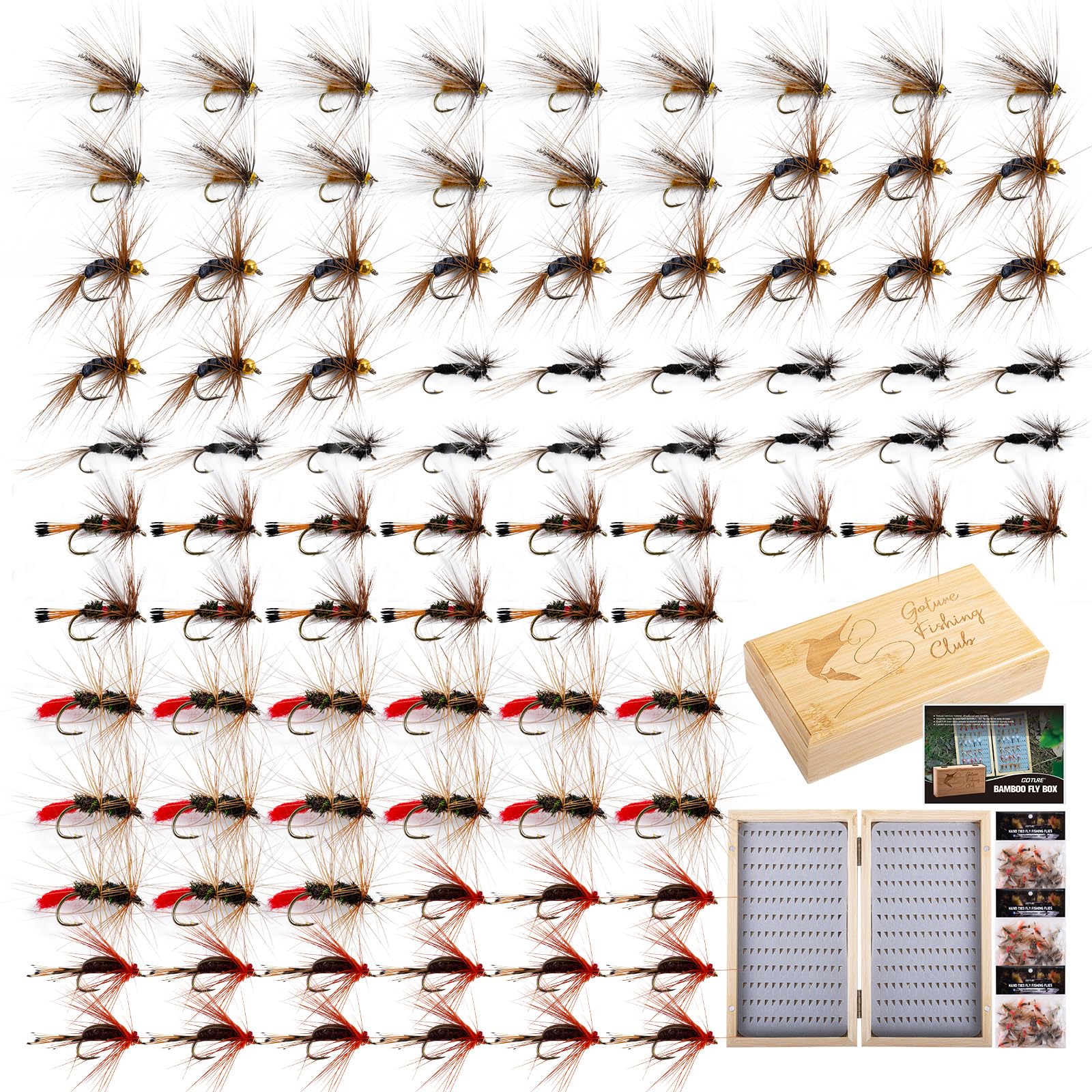 Goture Fly Fishing Flies Kit,25pcs/30pcs/100pcs Fly Fishing Lures,Dry Flies Wet Flies Streamers Nymphs Flies, Fly Fishing Assortment Kit for Bass Trout Salmon Fishing