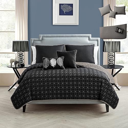 Miniatura 2 de VCNY - Juego de edredón Hayden de 5 piezas tamaño King azul marinogris