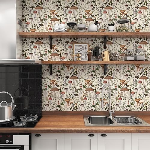 Miniatura 5 de MILEPER Papel tapiz de hongos para despegar y pegar, papel tapiz bohemio de 17.7 x 79 pulgadas, papel tapiz autoadhesivo extraíble, papel tapiz de