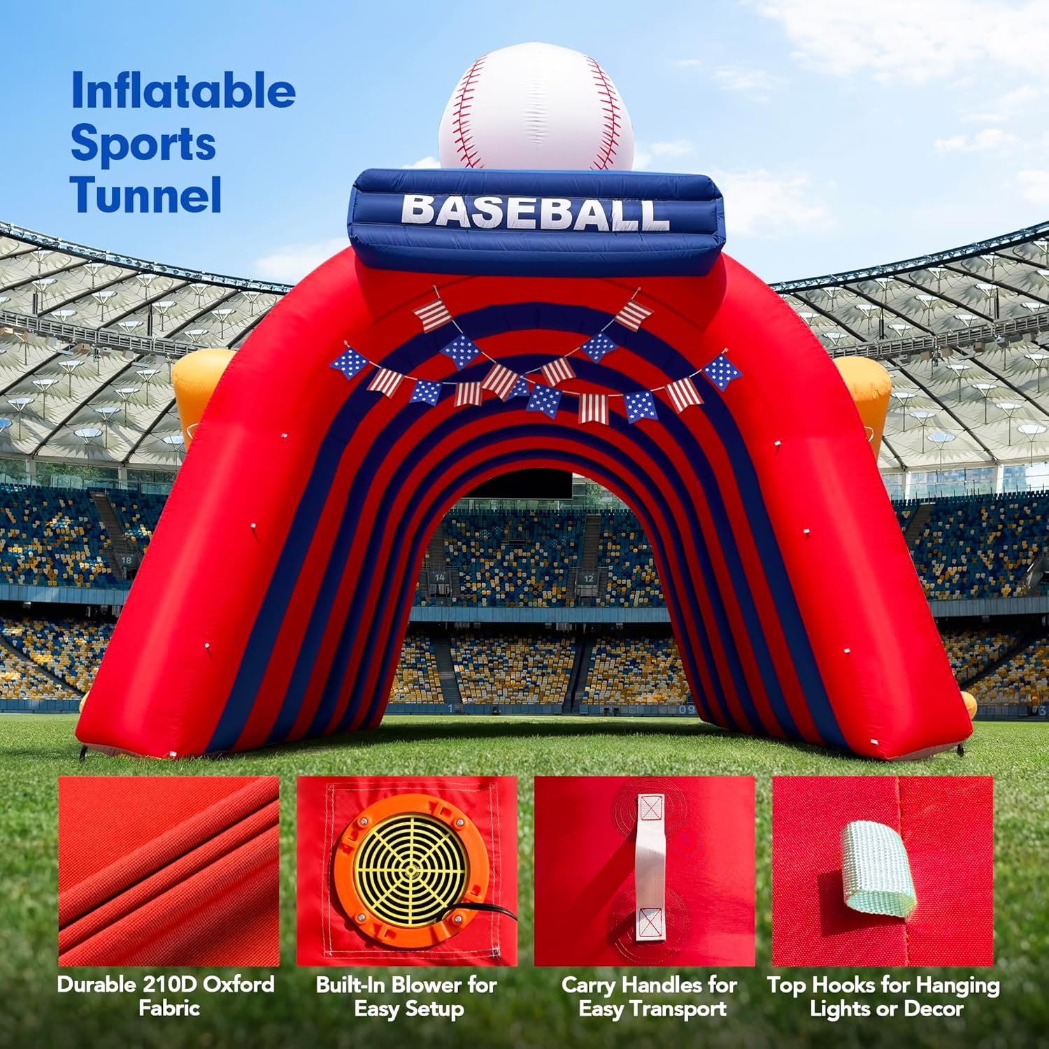 Inflatable Tunnel Entrance with Built-in Blower, 16x10x13.5 FT Inflatable Baseball Tunnel Tent for Sports Events, Promotions & Trade Shows, Themed Walkways