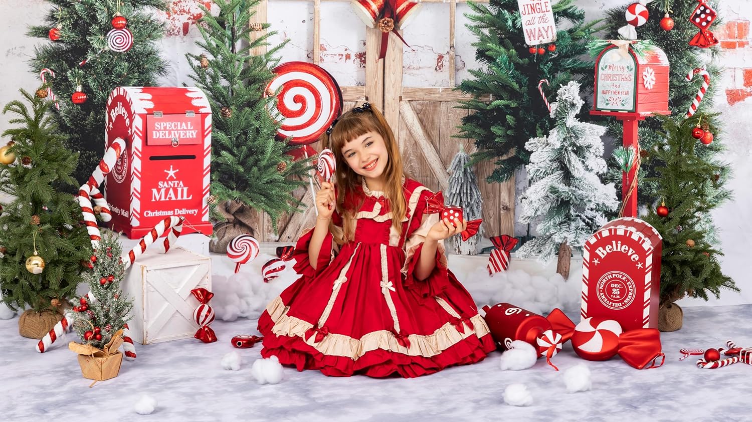 Kate 7x5ft Christmas Backdrop Mailbox Winter Xmas Trees Photography Backdrops Brick Wall Home Decoration Background Studio Props