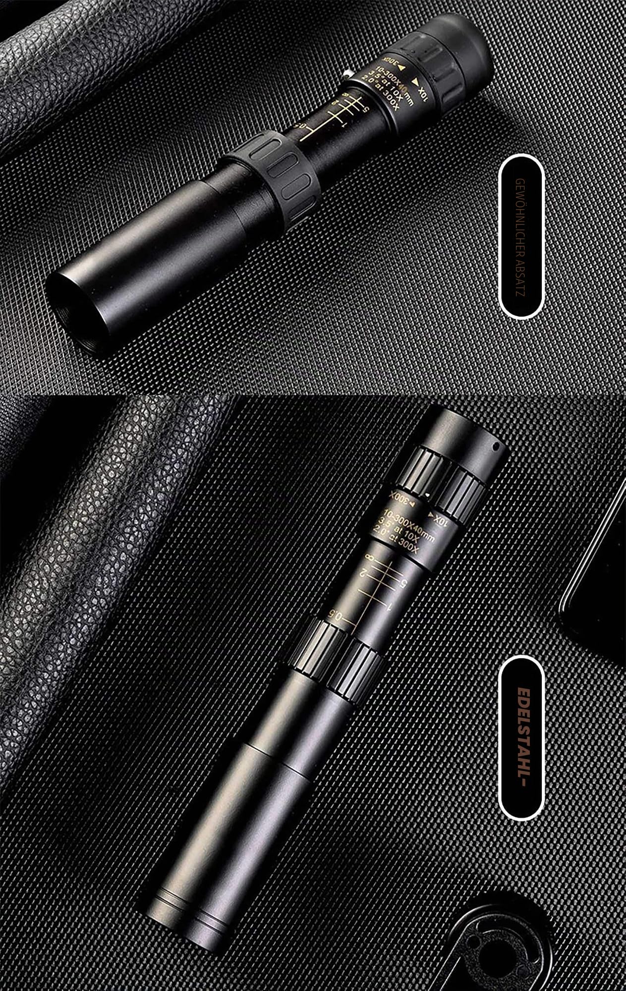 Ellenne Teleskop Zoom 300x40 mm HD mit Dreifach-Funktion für Fotos mit Smartphone