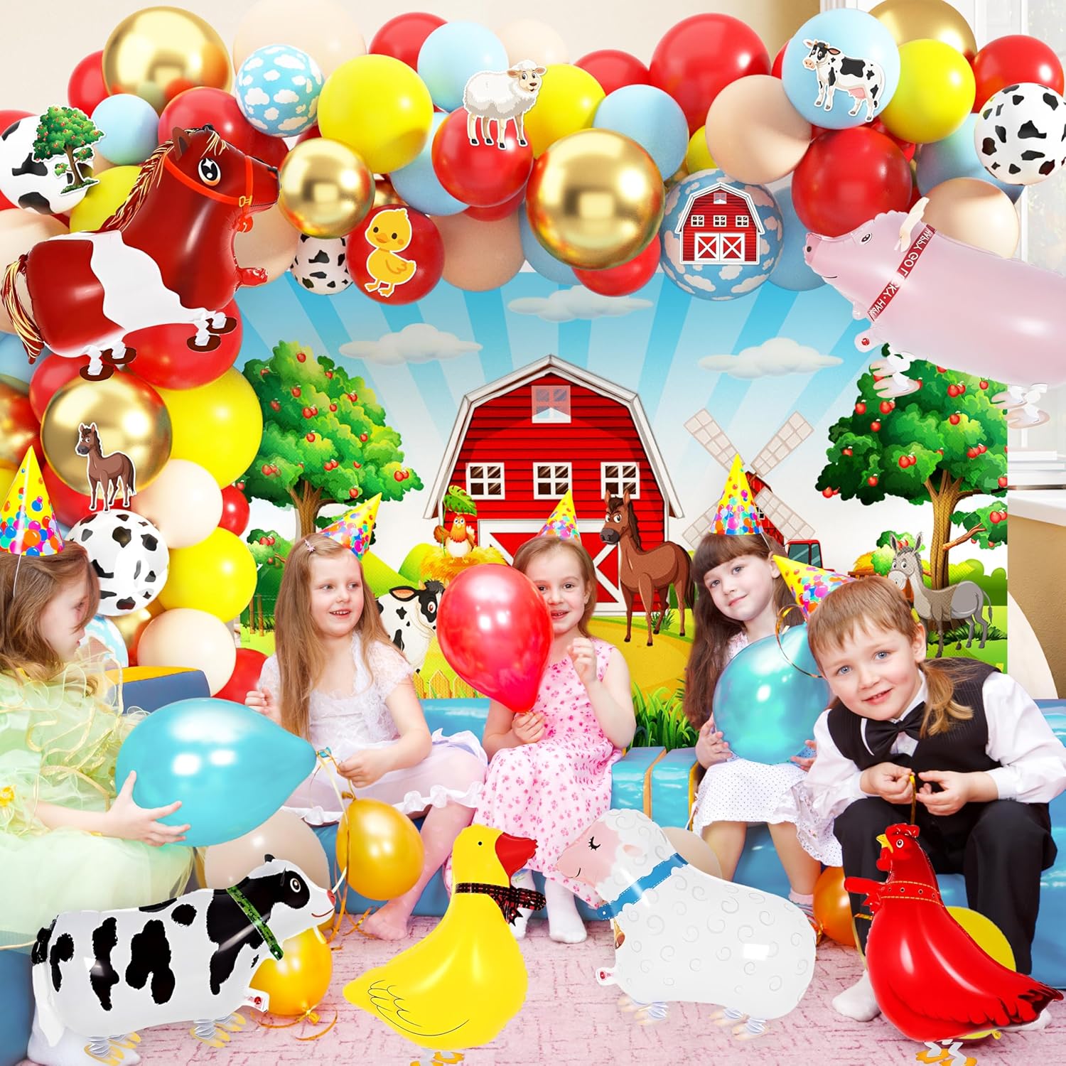 Farm Birthday Decorations Farm Animal Theme Birthday Party Supplies Include Barn Animal Balloons Backdrop Banner Cake Topper Tablecloth Honeycomb Centerpieces for Farm Theme Party Decor (Farm Animal)