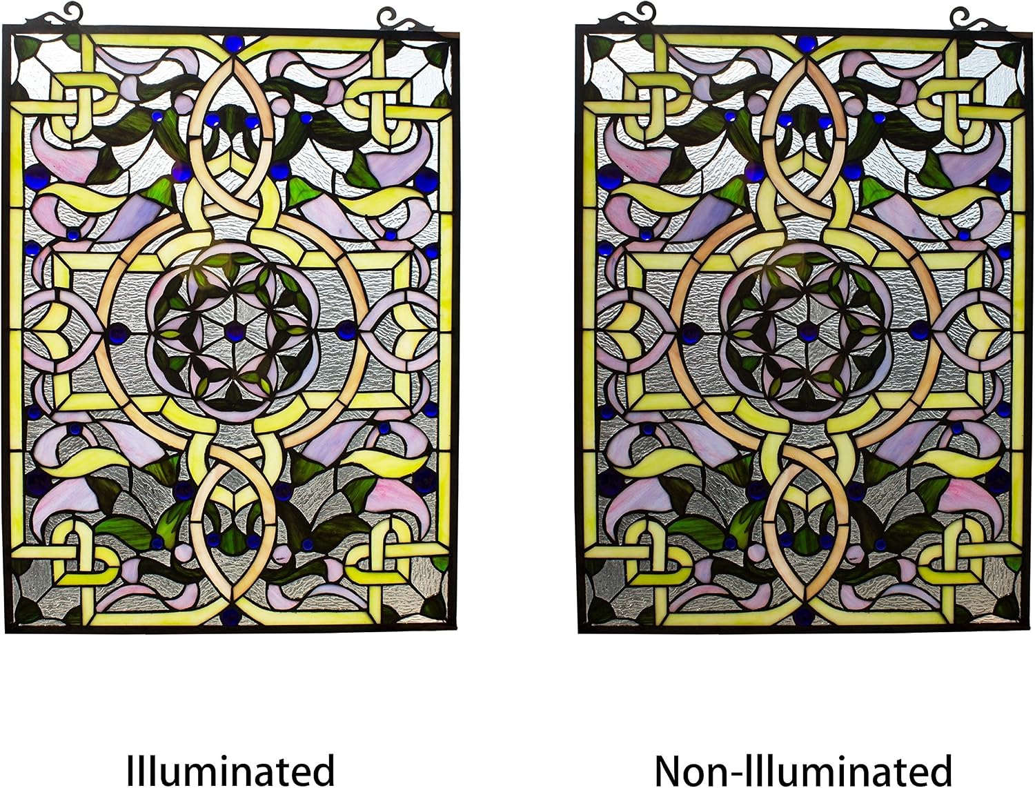 Victorian-Style Stained Glass Window Panel Suncatcher Multi Color Casual Rectangular Victorian Metal Includes Hardware