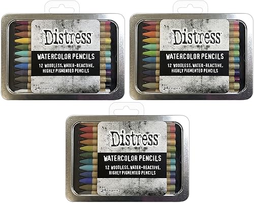 Tim Holtz Distress Lápices de acuarela Set 1, 2 y 3-36 lápices de acuarela sin madera