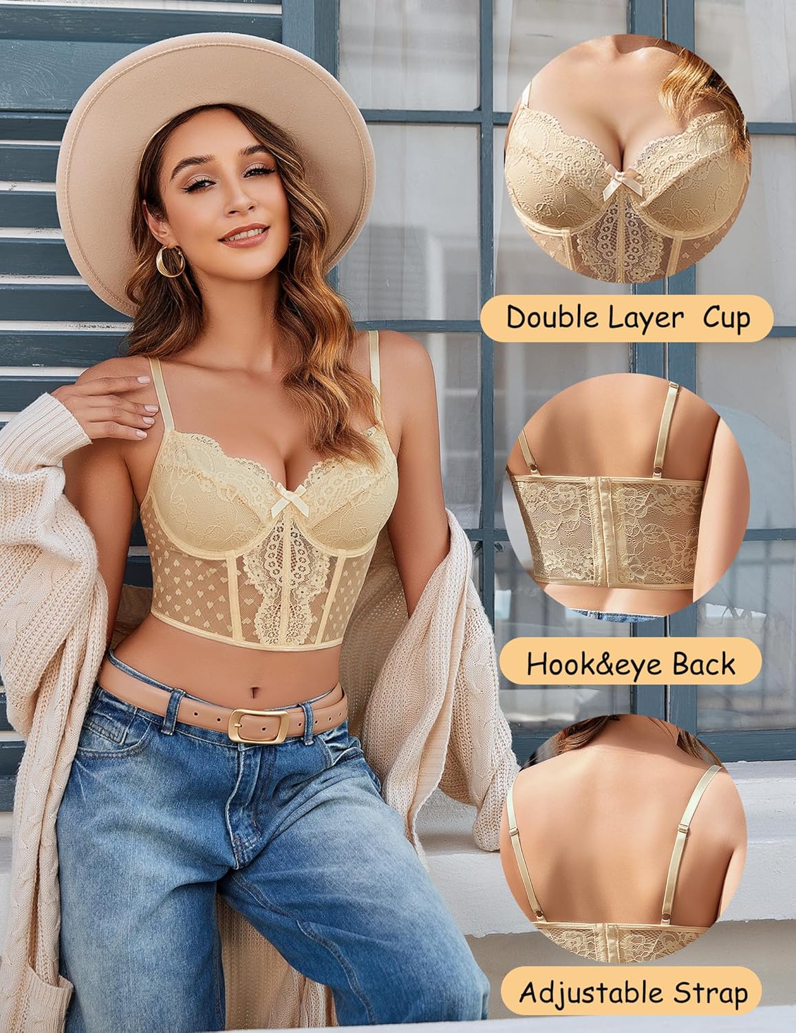 Avidlove Corset Tops for Women V Neck Bustier Lingerie Adjustable Strap Crop Top with Underwire - Image 4