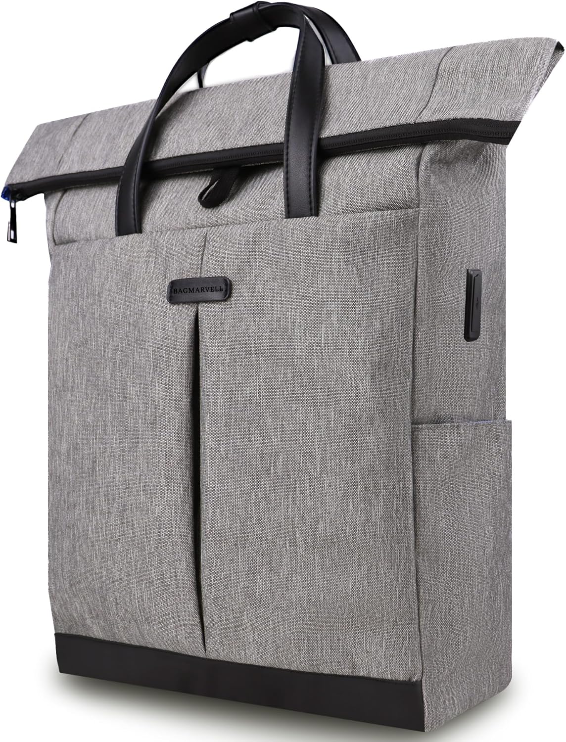 Backpack for Men, Vintage Purse for Women Rolltop Expandable Backpack USB Charging Port Tote Envelope Laptop Bookbag Personal Item Small Travel Computer Backpack, Gray