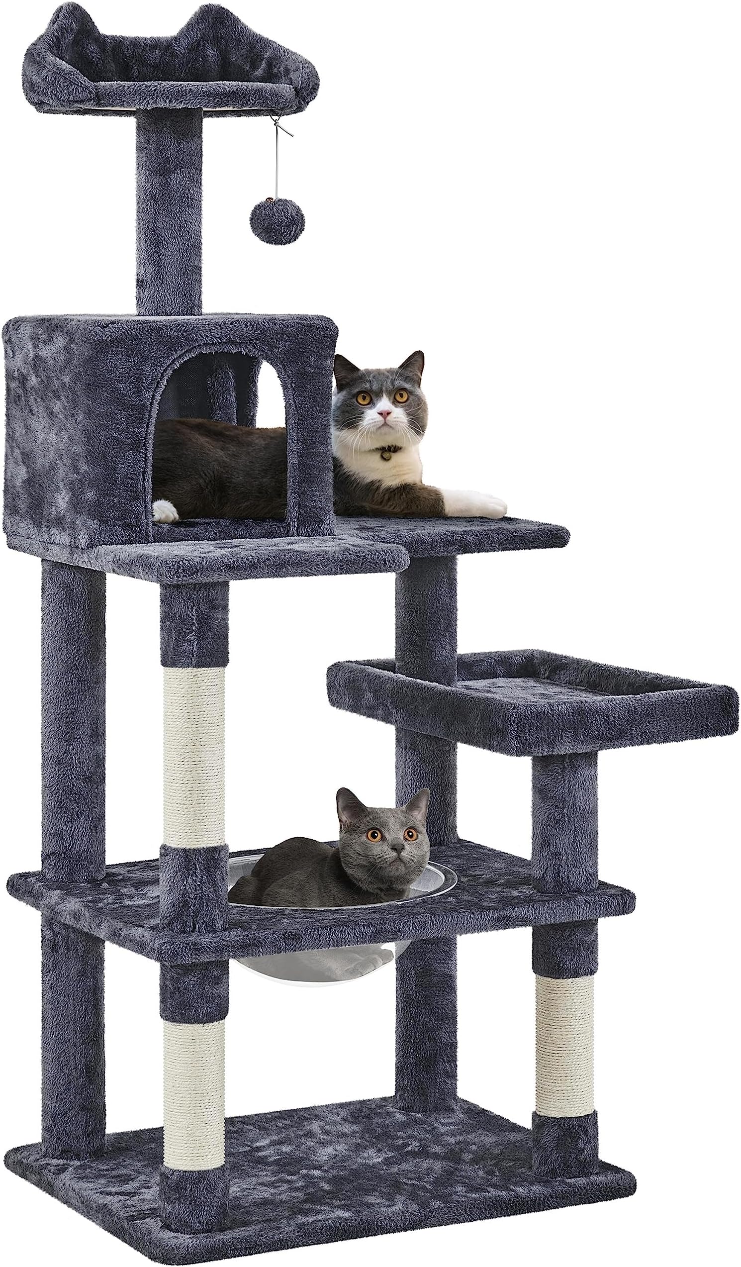 Yaheetech Cat Tree, 55in Cat Tower with Scratching Posts for Indoor Cats, Cat Condo with Capsule Clear Bowl & Padded Perch, Cat Activity Centre for Large Cats, Dark Gray