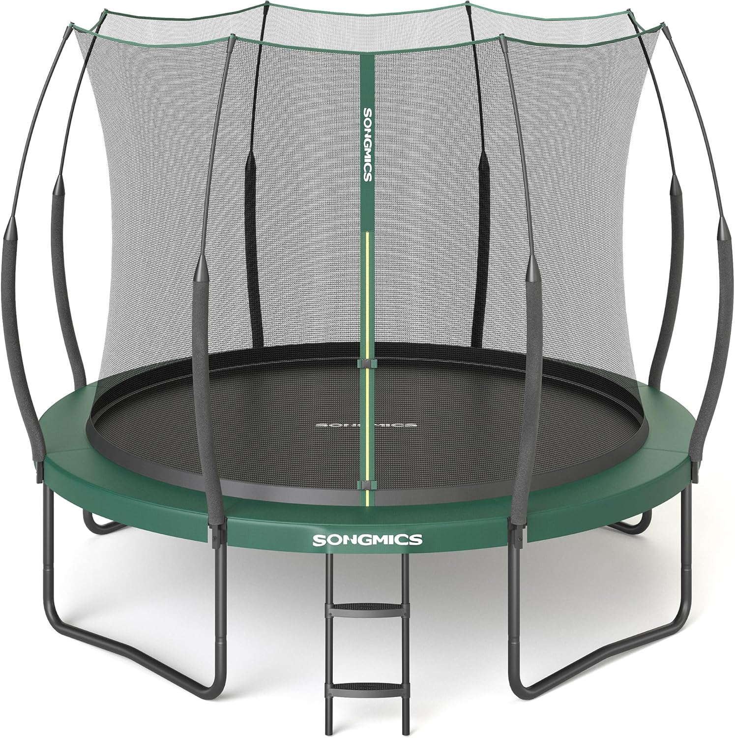 SONGMICS Federloses Trampolin Outdoor Ø 244/305/366 cm, Kindertrampolin Gartentrampolin, elastische Seile, Sicherheitsnetz mit Reißverschluss, Glasfaserstangen, sicher, geräuscharm