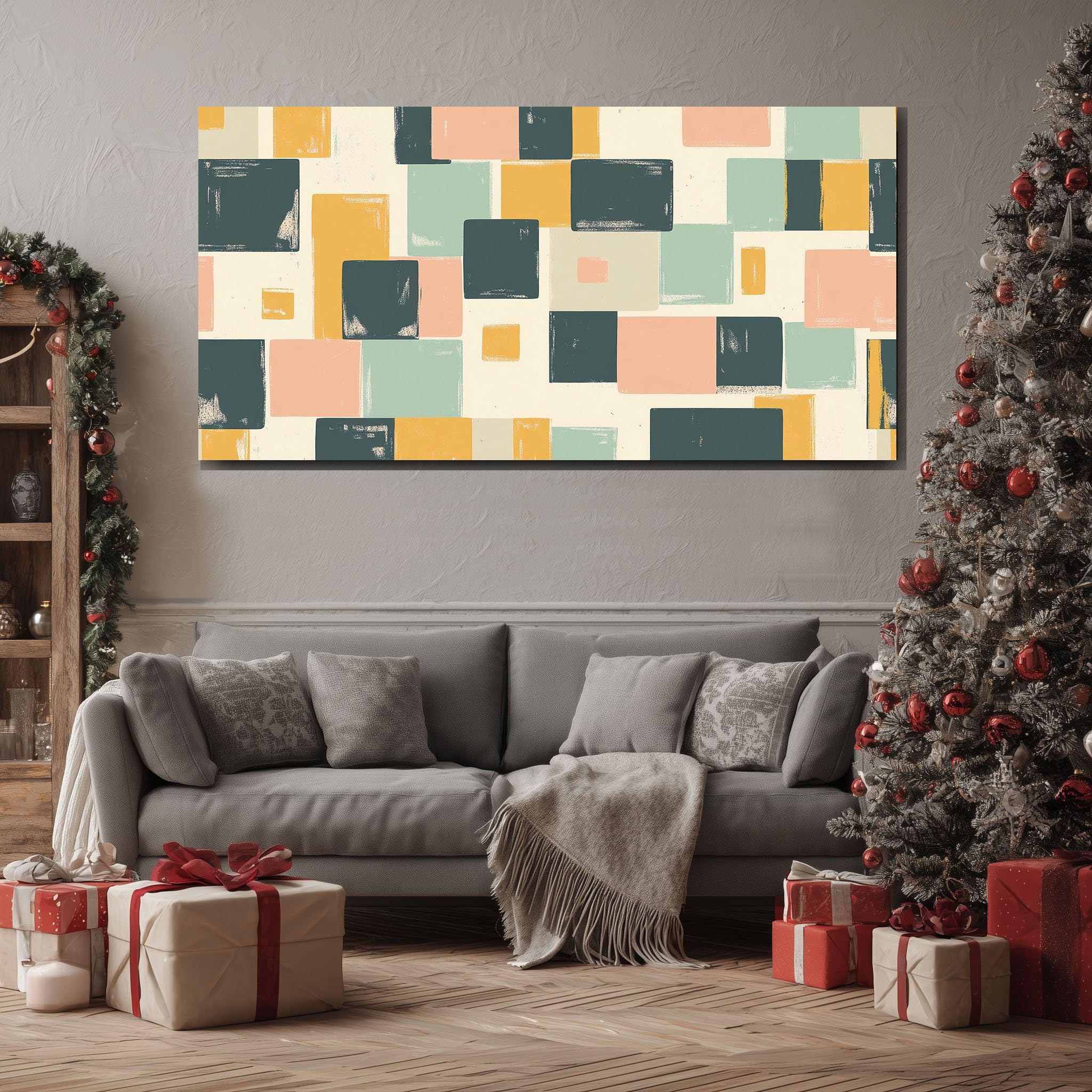ZORYAN Modern Square Extra Large Wall Decor Abstract Rectangle Canvas Modern Canvas Prints Geometric Color Block Abstract Painting for Kitchen Office Restaurant, Frameless 60x120 cm