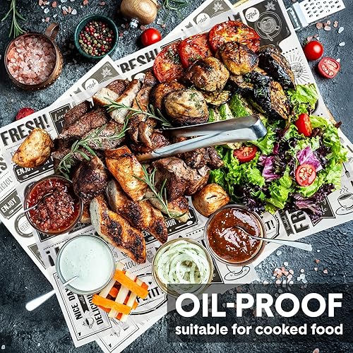 Miniatura 4 de Seajan Papel encerado para alimentos, 13 x 15.8 pulgadas, 200 hojas, resistente a la grasa, impermeable, tema de papel de periódico, papel de regalo