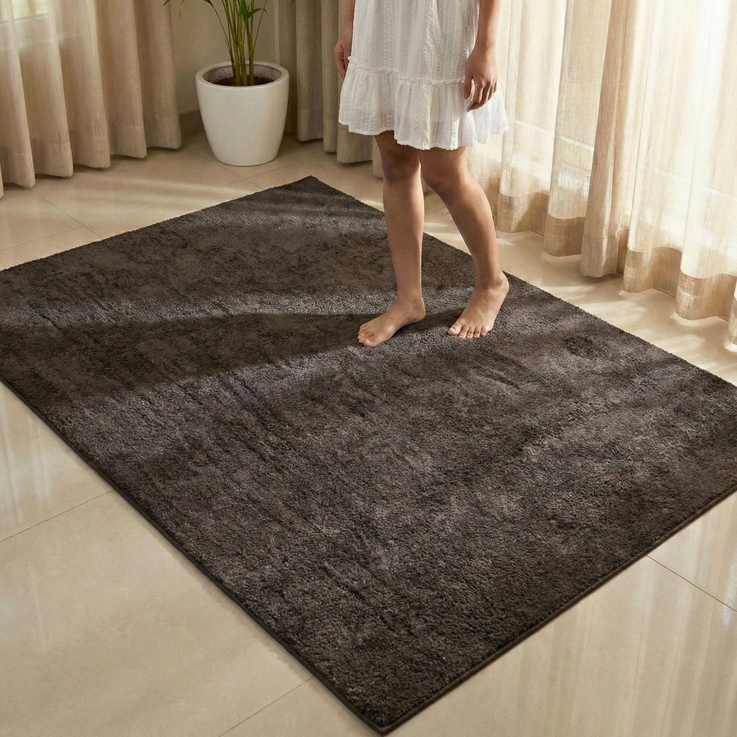 SARAL Home Brown Soft Microfiber Solid Design Anti-Skid Rectangular Carpet - 120X180 Cms