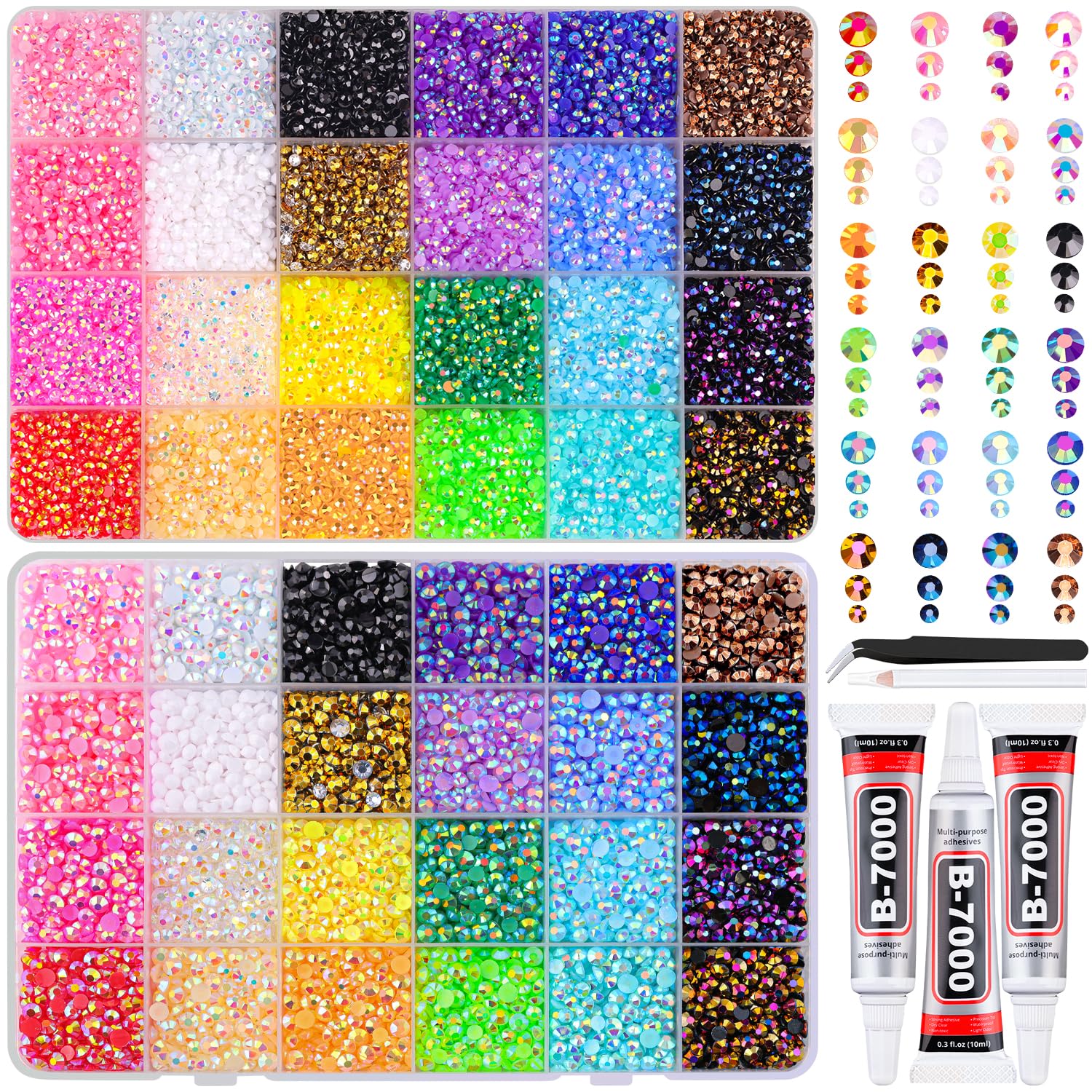 TINKRSTUFF Jelly Rhinestones for Bedazzling, 40000Pcs 3/4/5mm Multicolor Flatback Resin Gems with Glue & Tweezers | Craft Bead - main product image