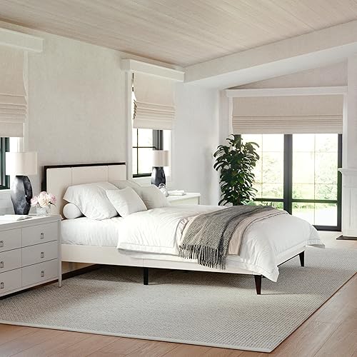 Miniatura 6 de Martha Stewart Jett - Cama de plataforma con cabecero, cabecera y base tapizada de tela, marco de madera maciza, no necesita somier, tamaño Queen,