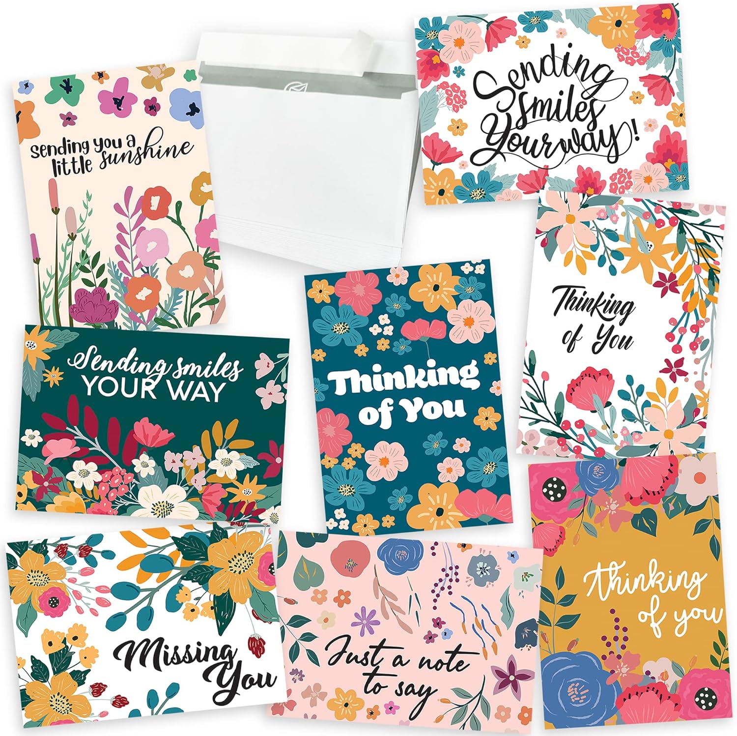 Thinking of You Cards with Envelopes - 24 Thinking of You Greeting Cards with Unique Designs and Inspiring Words - The Perfect Encouragement Cards to Send to a Close Friend, Relative or Loved One (24)