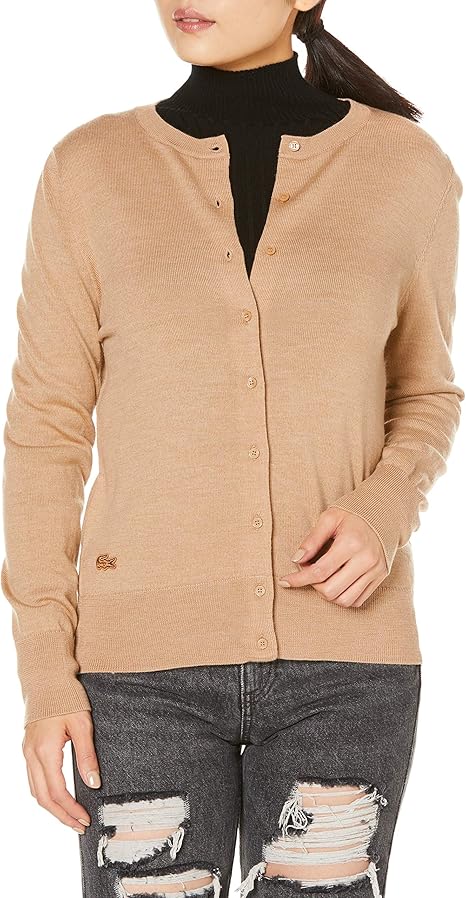 Amazon ラコステ ニット 公式 ウールクルーネックカーディガン レディース カーディガン ボレロ 通販