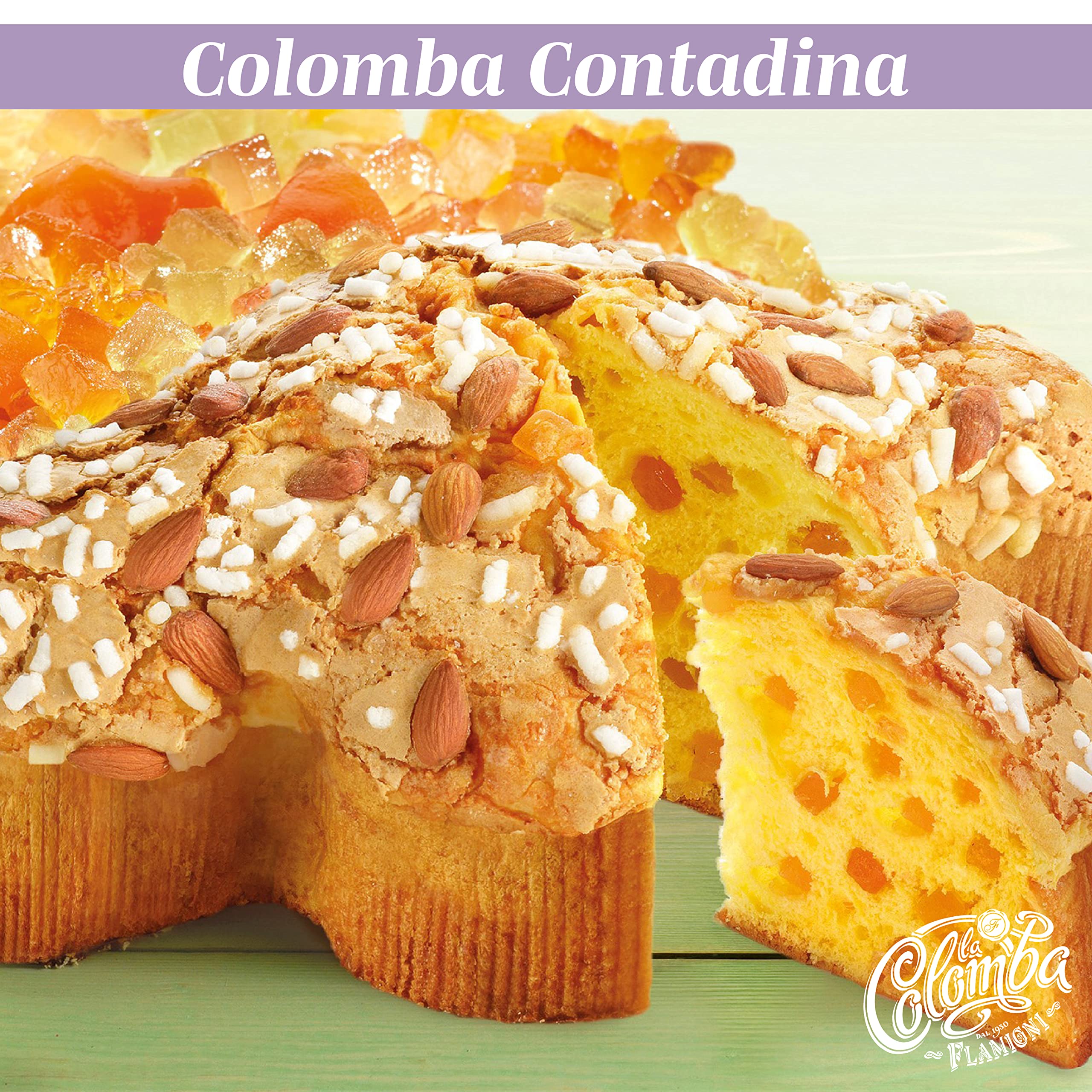 FLAMIGNI Oster Colomba Contadina 1 kg, mit Romagna Früchten, Handwerklich Süß, mit Exquisiten Halbkandierten Stücken von Birne, Pfirsich, Apfel und Aprikose, ohne Kandierung, Made in Italy