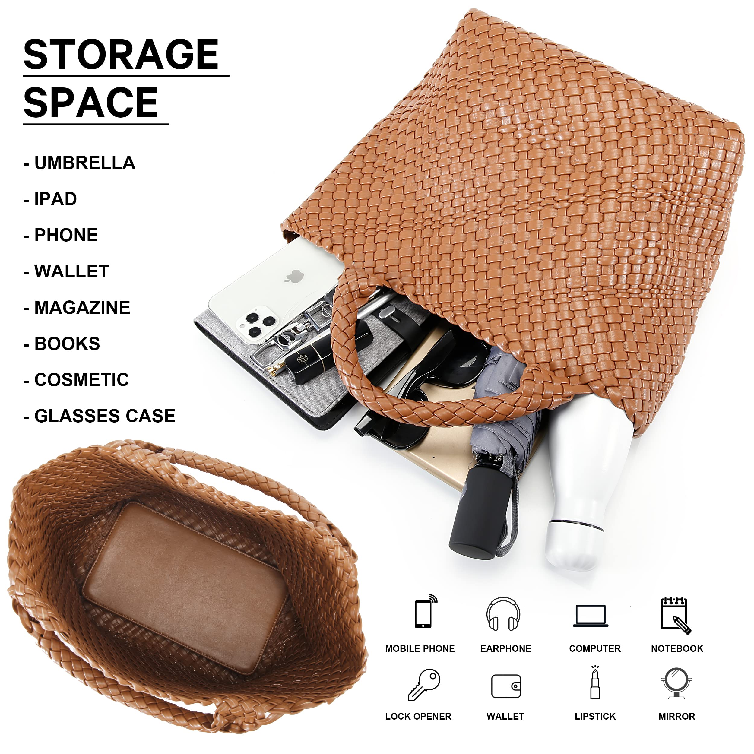 Borsa in tessuto da donna, borsa tote in pelle vegana, grande, estiva, da spiaggia, borsa da viaggio e borsa retrò fatta a mano