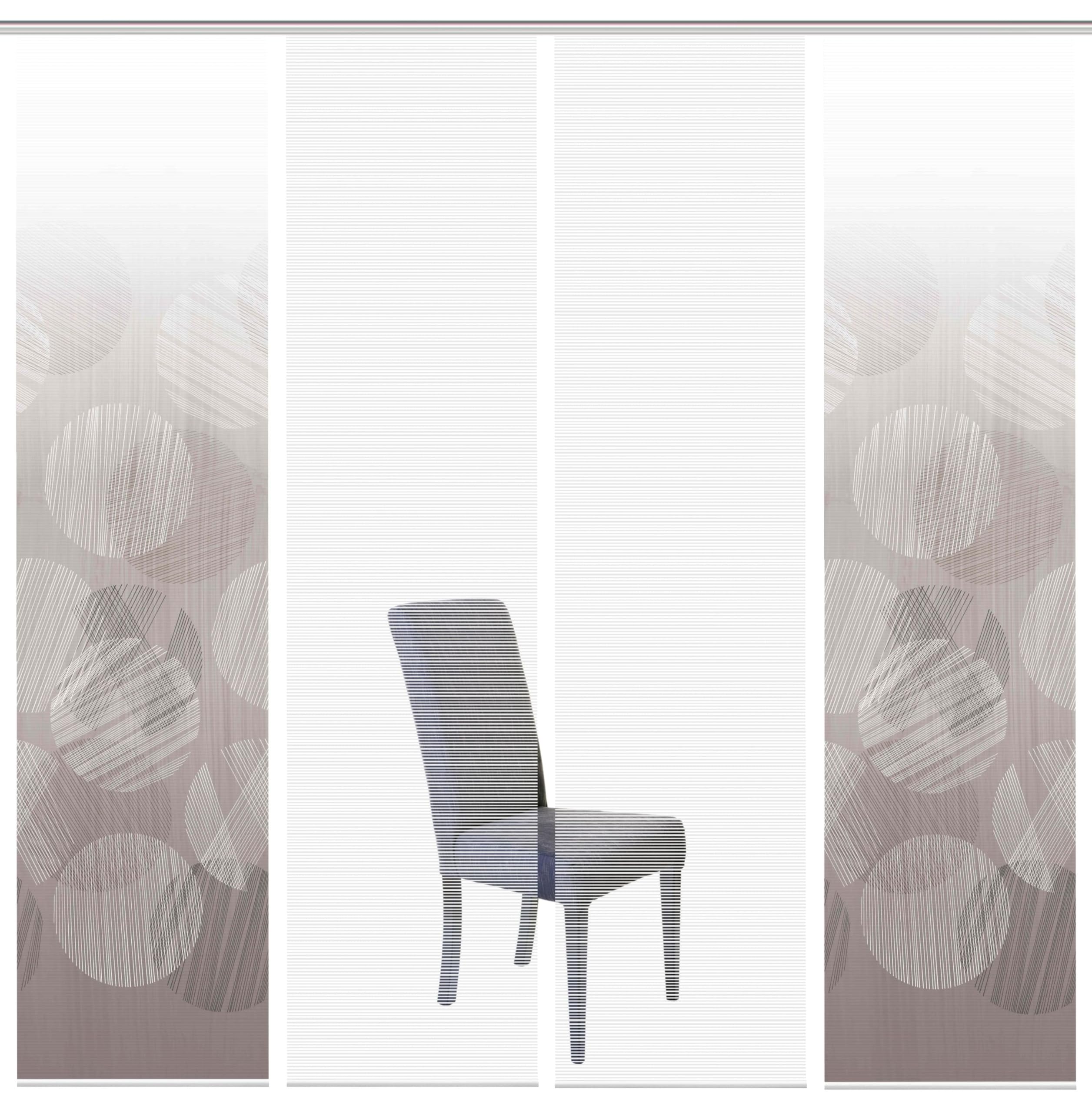 94168 | 4er-Set Schiebegardine 'Circo', Digitaldruck auf Bambus-Optik, mit abstraktem Motiv, 260x60cm, Farbe: Grau und Taupe, Farbe:Taupe