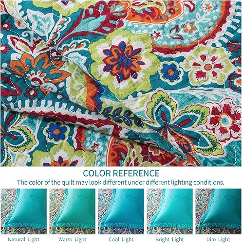 Vista 95 de TWINRUN Colchas de algodón tamaño Queen, colchas ligeras de tamaño Queen para cama, suave, reversible, a cuadros, floral, juego de ropa de cama