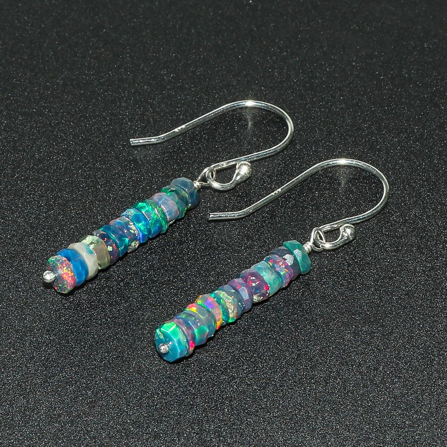 CRYSTALIS Black Opal Dainty Beads Earring Set Jewelry for Women, Natural Beaded Gemstone, Chakra Healing Crystal, Wardrobe Essential Jewelry, 925 Sterling Silver - Image 2