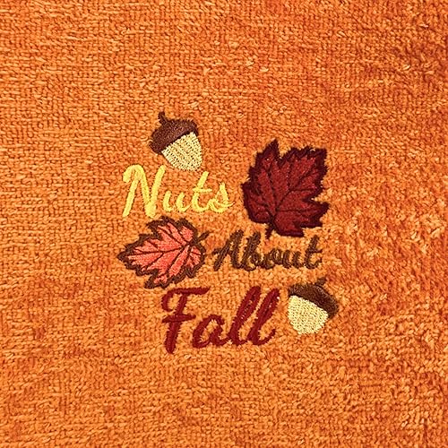 Miniatura 3 de Serafina Home Toallas decorativas para decoración de otoño nueces bordadas sobre hojas de bellotas de otoño en naranja felpa, juego de 2 piezas, 11