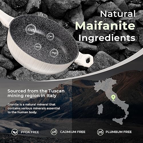 Miniatura 2 de Clockitchen Juego de utensilios de cocina antiadherentes, 7 ollas y sartenes de granito para una cocina saludable, fácil de limpiar, revestimiento