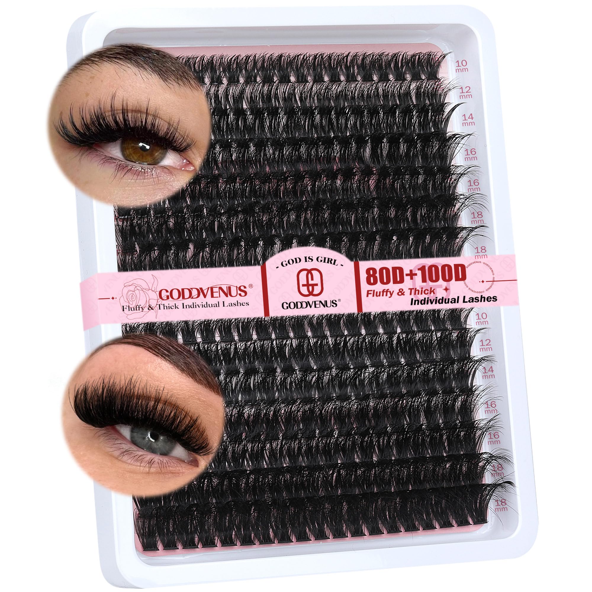 Fluffy Eyelashes 80D+100D Thick Cluster Lashes Wispy Lashes 10-18mm Eyelash Clusters Dramatic Individual Russian D Curl Lash Extensions