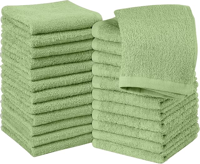 Utopia Towels - Cotton Washcloths Set - 30 x 30 cm, White - 100% Ring Spun Cotton, Premium Quality Flannel Face Cloths, Highly Absorbent and Soft Feel Fingertip Towels (24-Pack, Sage Green)