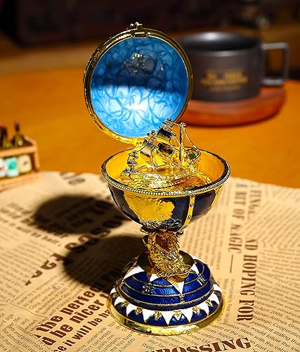 Miniatura 7 de Faberge - Caja de joyería de huevo con diamantes de imitación esmaltados, caja de joyería Faberge con bisagras, caja de anillos para decoración del