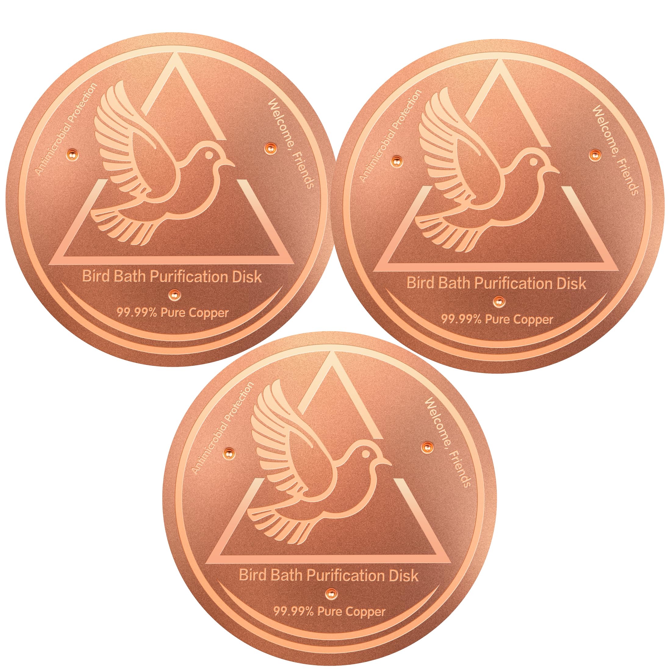 GOHUOX Pure Copper Bird Bath Disk, Water Wiggler for Large Bird Bath Cleaner Safe for Birds Accessories, Universal Fit for Outdoor Ceramic/Concrete/Stone Bowl, Garden Deals (3 pcs)