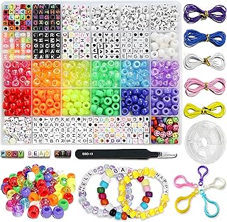 LIS HEGENSA 1300 Pcs DIY Childrens Crafts Beads Friendship Bracelet Kit, with Pony Beads Letter Beads and Elastic Cord, Co...