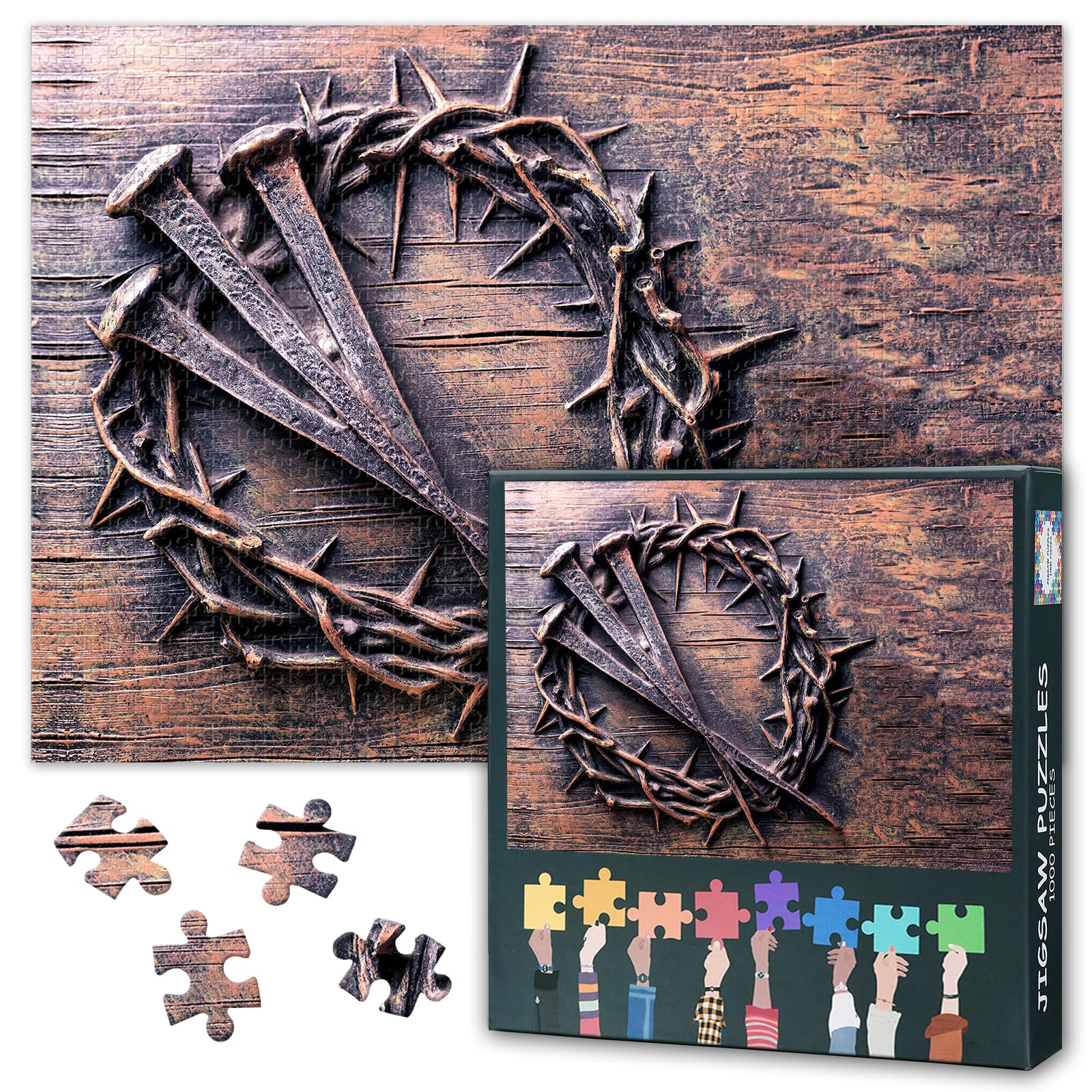 1000 Piece Jigsaw Puzzle for Adults Christian Wall Art Crown of Thorns and Nails Jesus Christ Portrait Inspirational Home Decor Religious Gift Idea Large Size 27.5x19.7 Inch