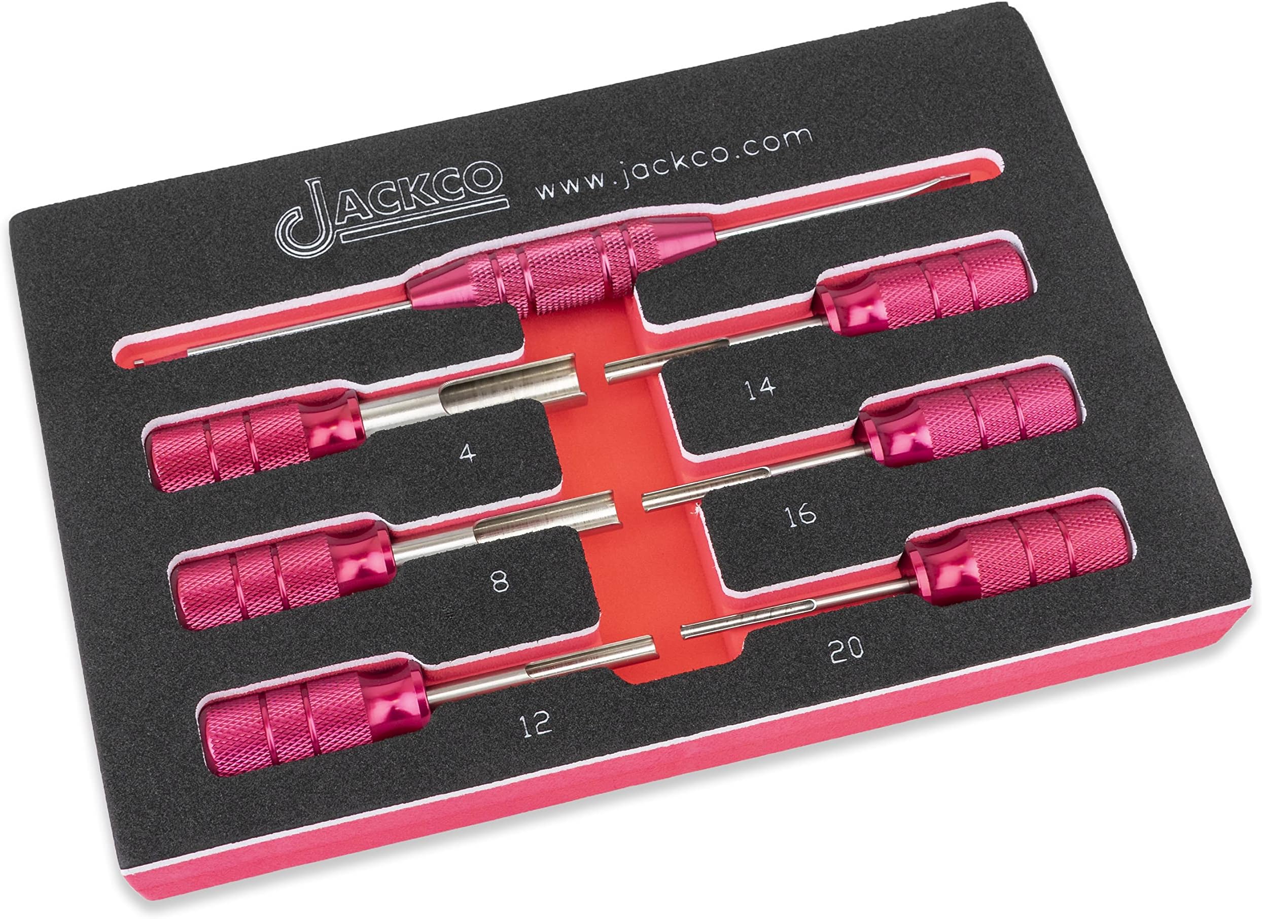 Jackco 7pc Deutsch Terminal Release/Removal Tool Kit - 4, 8, 12, 14, 16, and 20 Gauge Wire Terminals