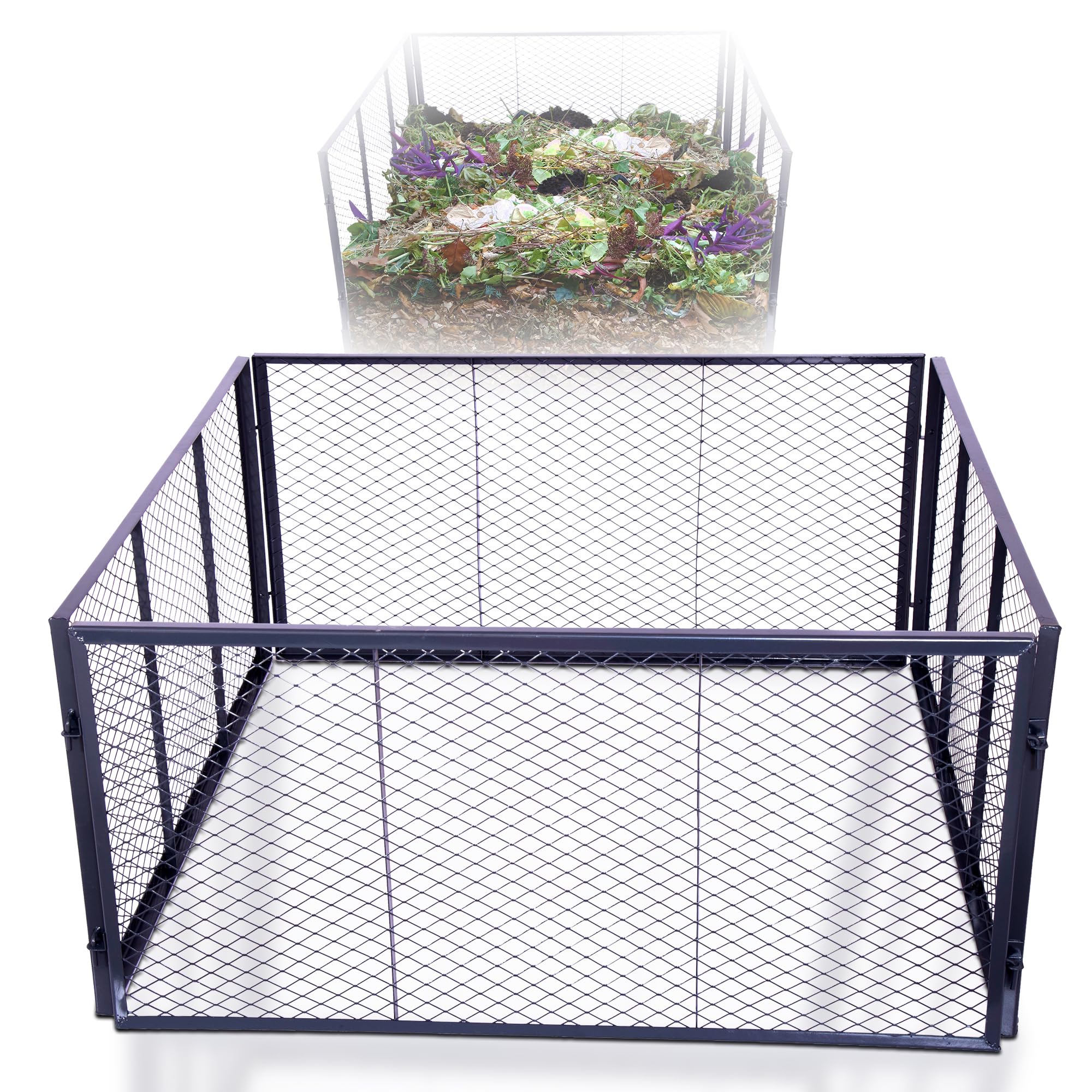 Novatool Garten-Komposter Metall 100x100x100 cm, mit erweiterbarem Stecksytem, pulverbeschichteter Metallkomposter mit 1000 Liter Volumen, Kompost Draht Kompostgitter Kompostkiste Bio Rasenkomposter