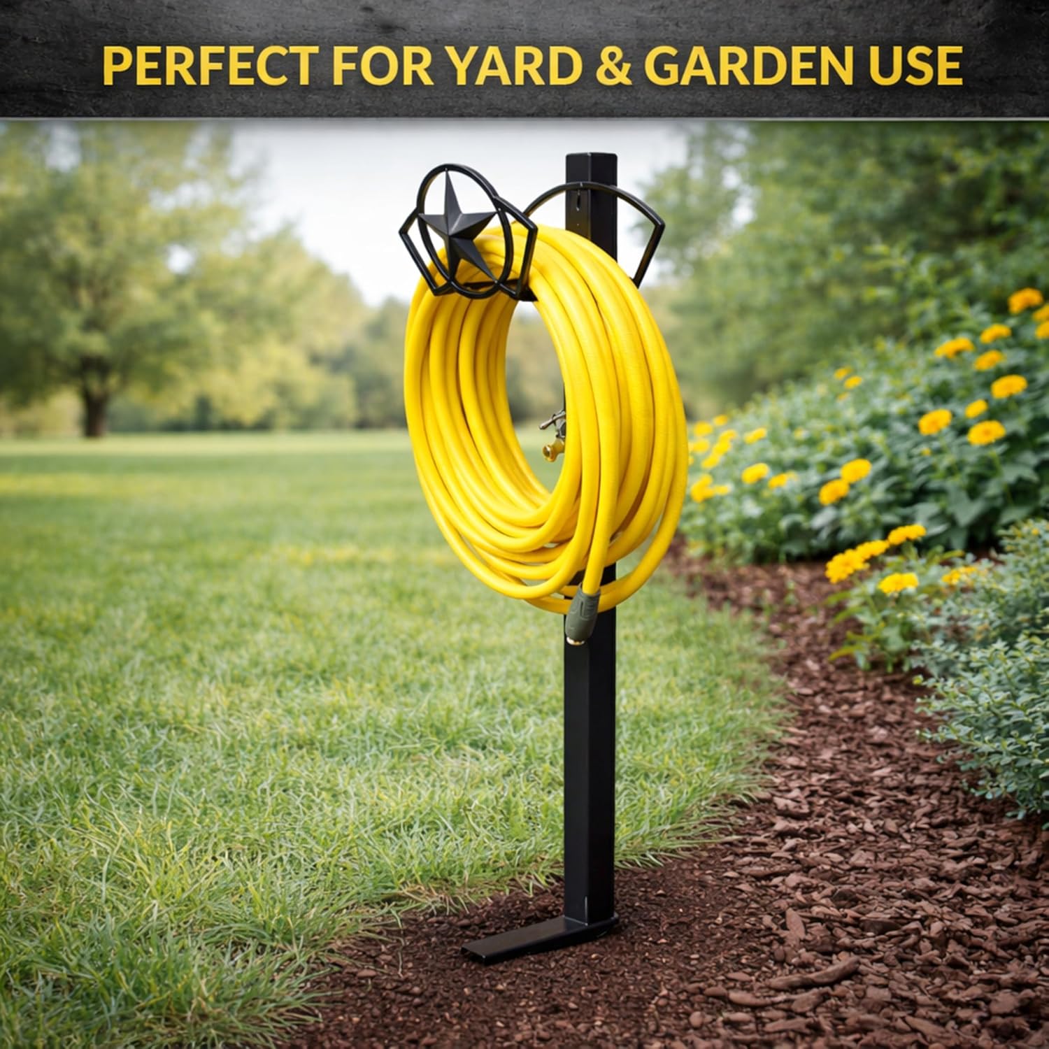 Garden Hose Holder - Upgraded Water Hose Hanger Holds 125ft, Heavy Duty Freestanding Garden Hose Reel Hanger for Outside Yard & Lawn (With Faucet)