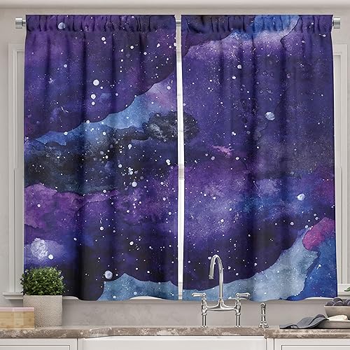 Miniatura 13 de Ambesonne - Cortinas de flores para la cocina, girasoles de verano en acuarela con tonos pastel suaves y pétalos grandes, juego de 2 cortinas para