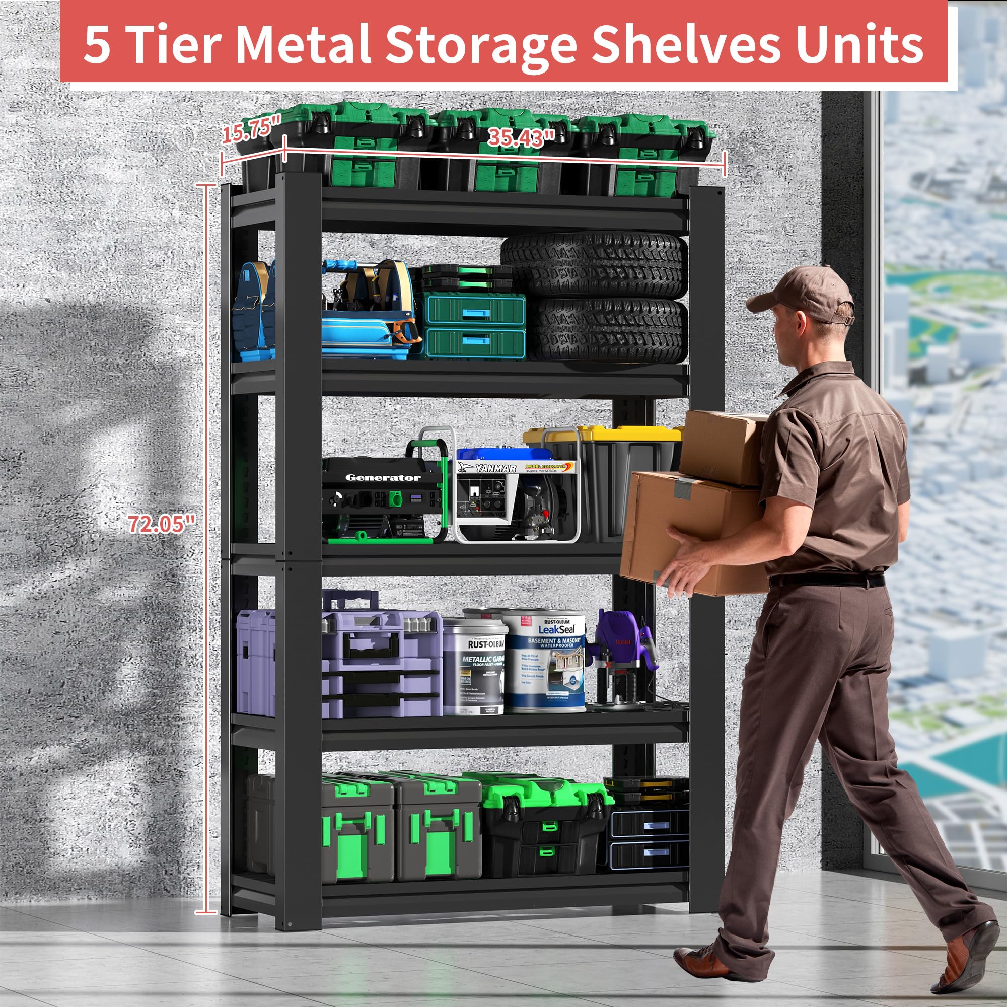 Garage Storage Shelves,Garage Shelving 2000lbs Heavy Duty Adjustable Steel Shelves 5 Tier Metal Shelf Organizer Storage Racks Tool Shelf and Industrial Shelving Warehouse Garage Unit