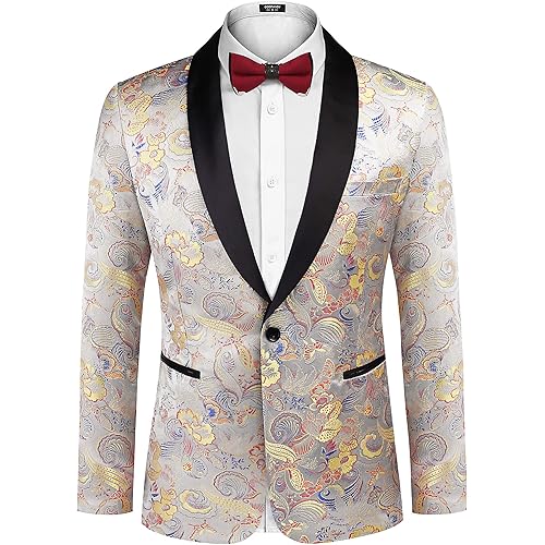 COOFANDY Men's Floral Tuxedo Jacket Luxury Embroidered Stylish Suit Blazer Jacket for Wedding Party Dinner
