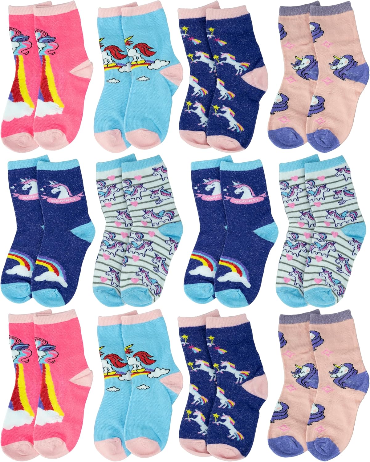 Gelante 12-Pack Girl Children Toddler Kids Cute Cotton Crew Novelty Socks
