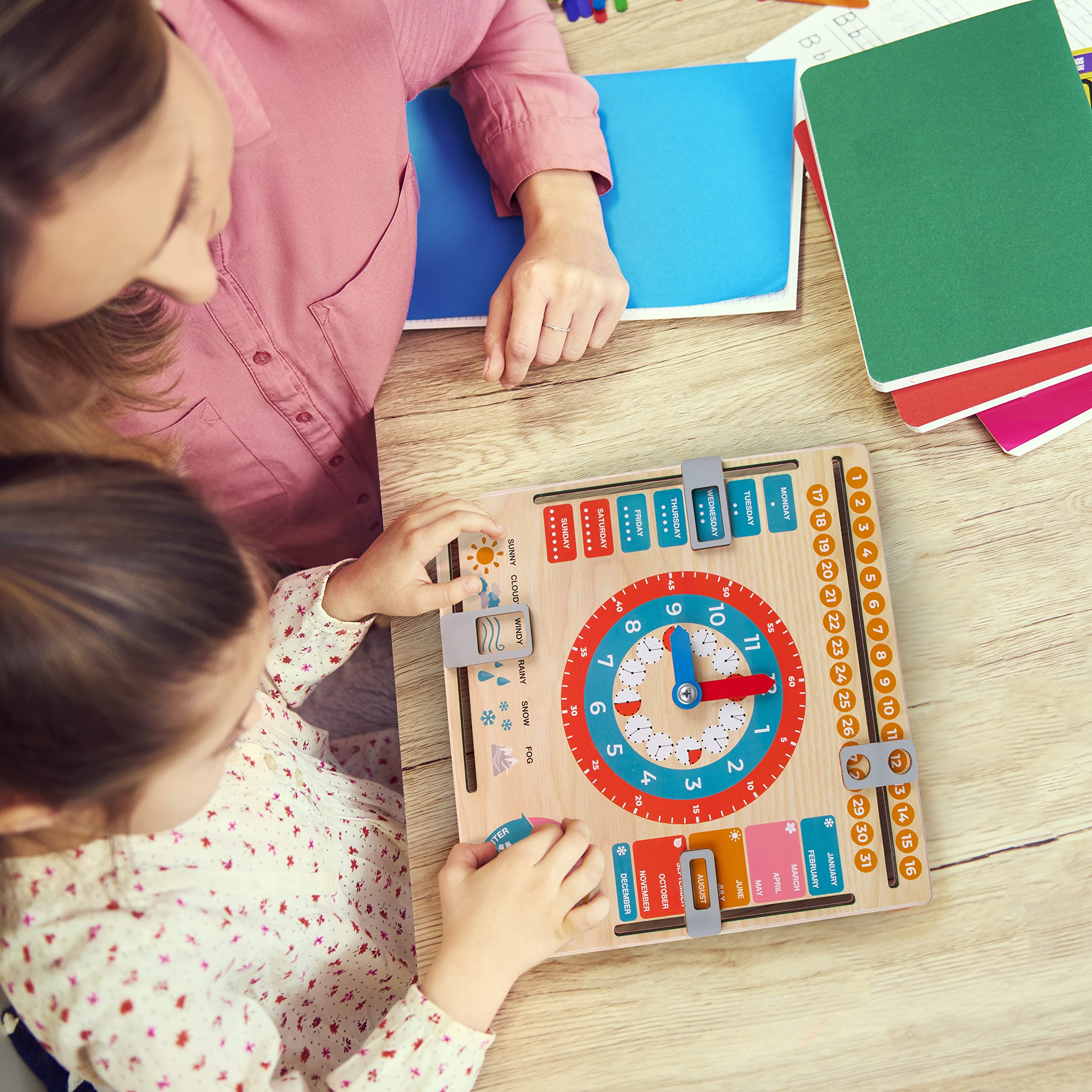 Jeux Educatif en Anglais Calendrier en Bois Montessori pour Enfants