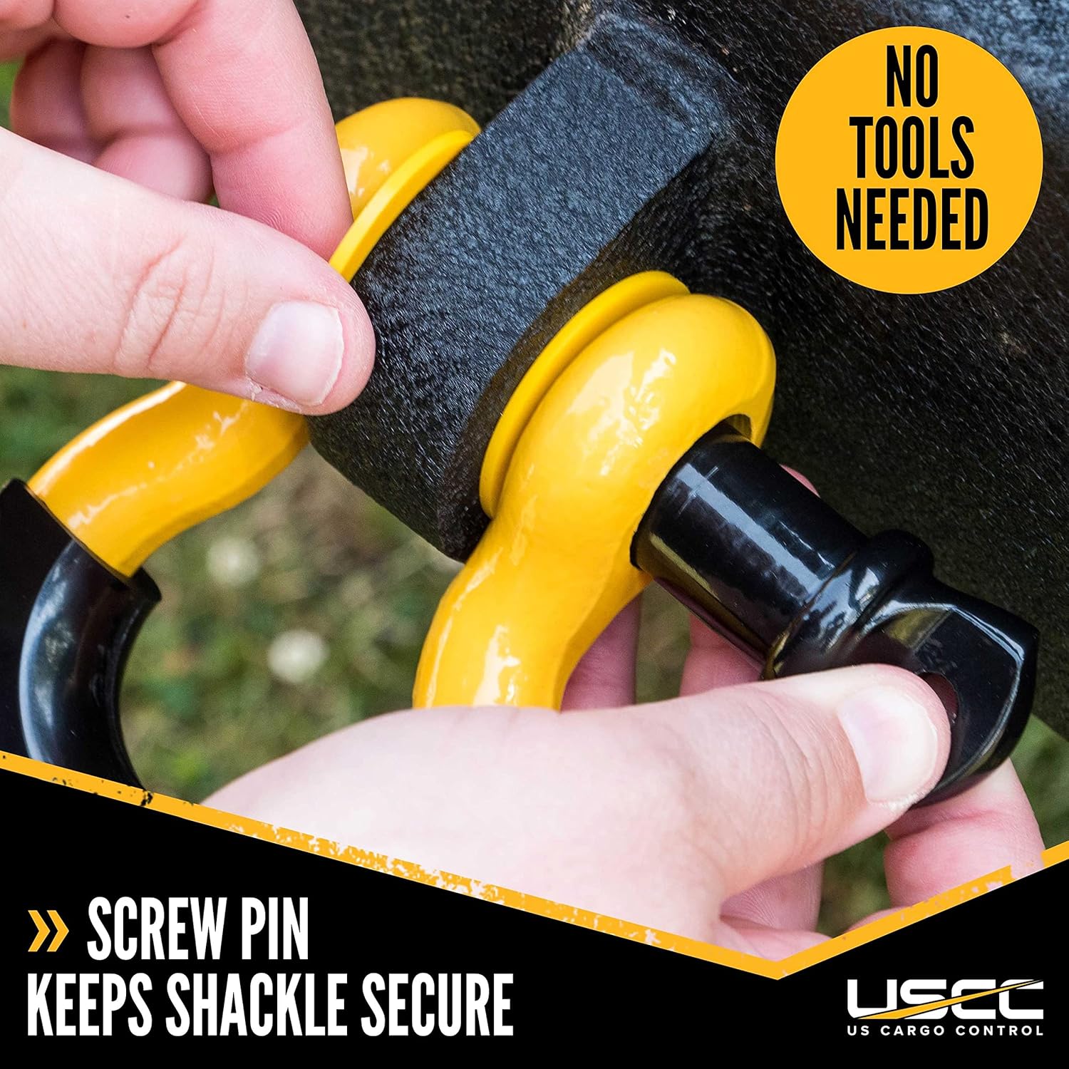 US Cargo Control D Ring Shackles 3/4 Inch (2 Pack) 57,000 lbs Break Strength, Screw Pin Tow Shackles with Isolator and Silicone Washers for Tow Strap, Off Road Vehicle Recovery Shackles, Yellow/Black