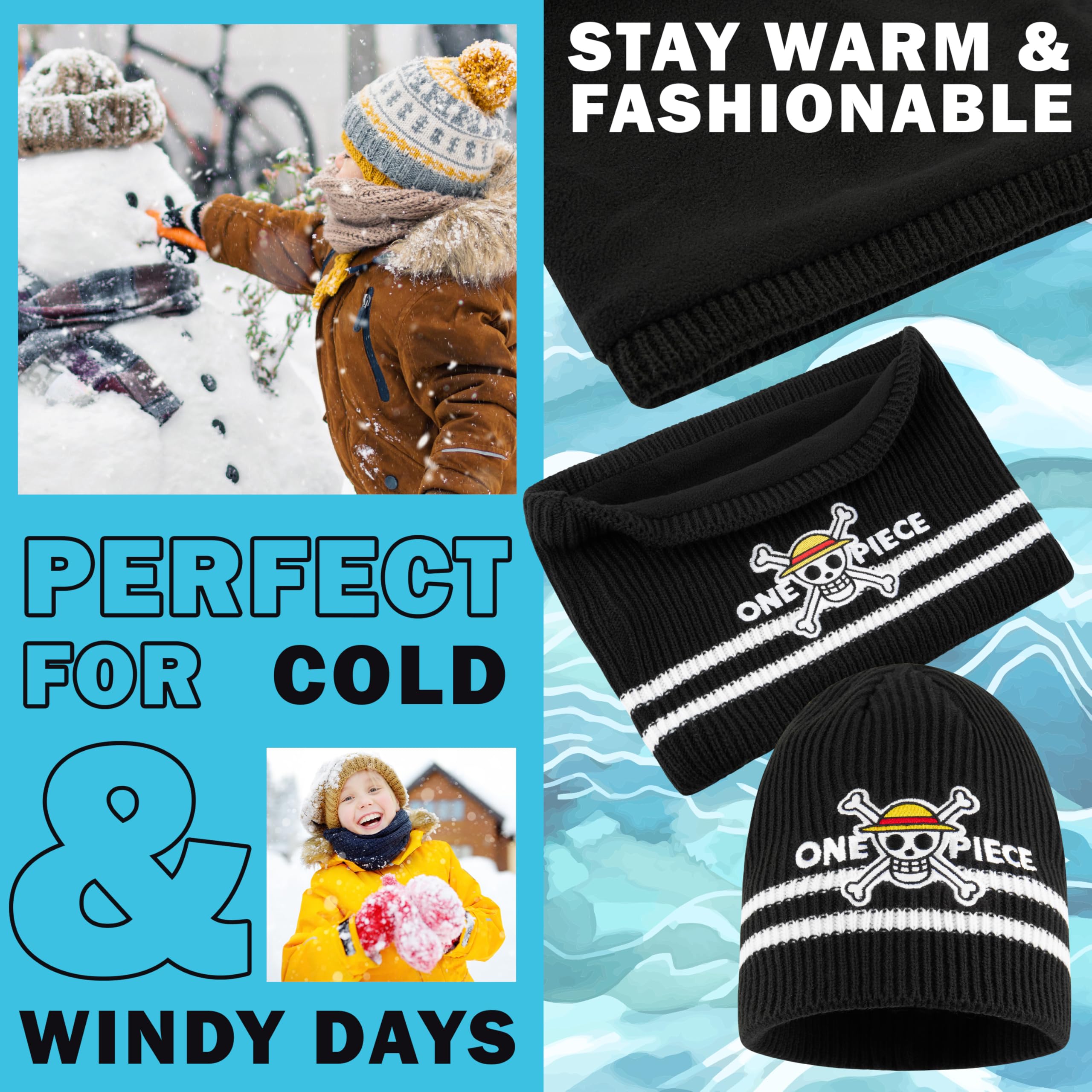 Get Trend Gorro Invierno e Cuello Niño, 2Pcs Conjunto para Niños Adolescentes, Accesorios de Invierno, Regalos de Anime